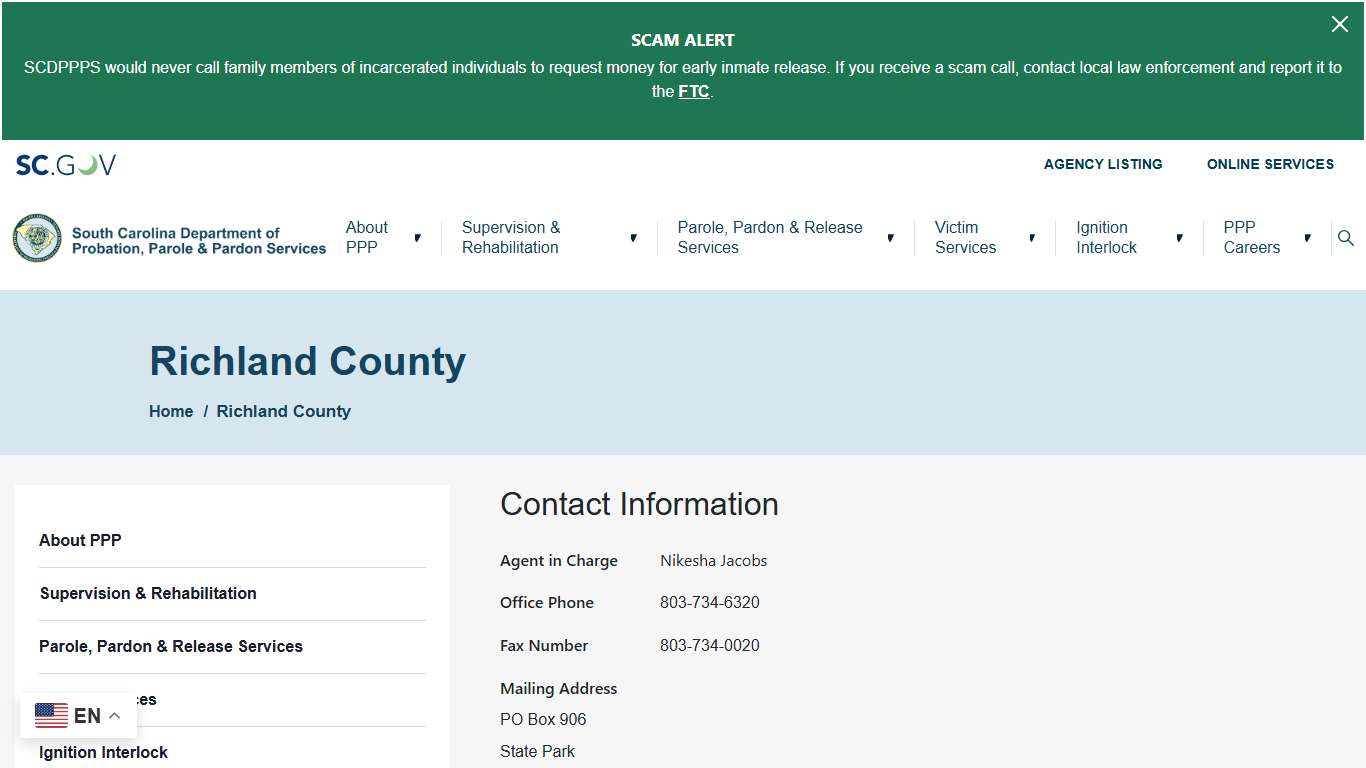 Richland County | South Carolina Department of Probation, Parole and Pardon Services